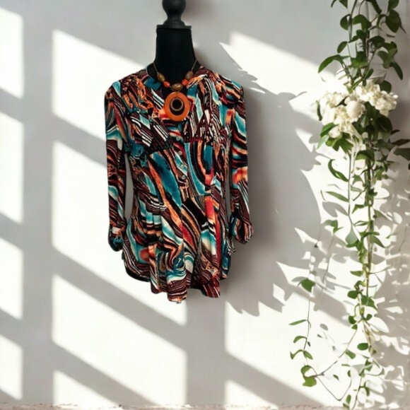 New Directions Vibrant Multicolor Blouse - Picture 1 of 9